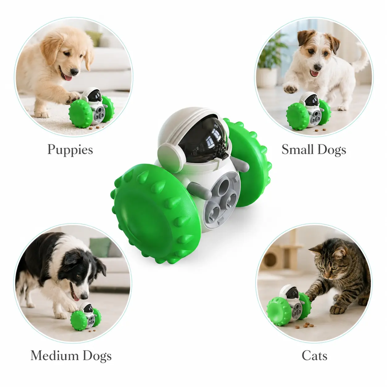 treat dispensing dog toy for puppies dogs and cats
