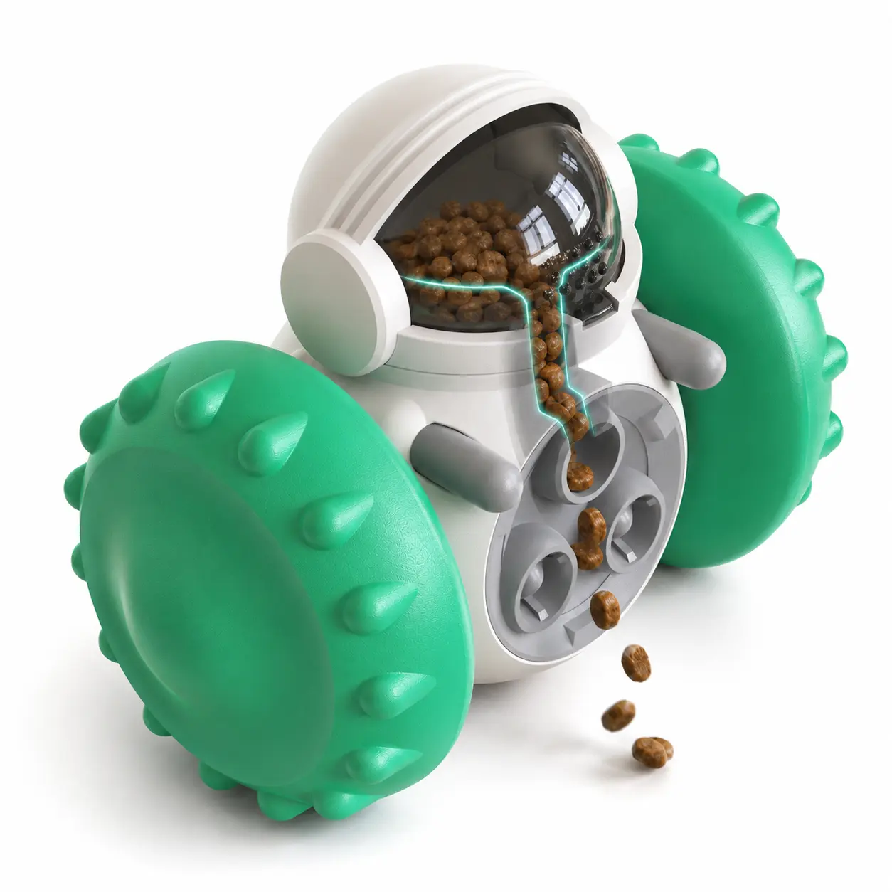 inside mechanism of treat dispensing dog toy