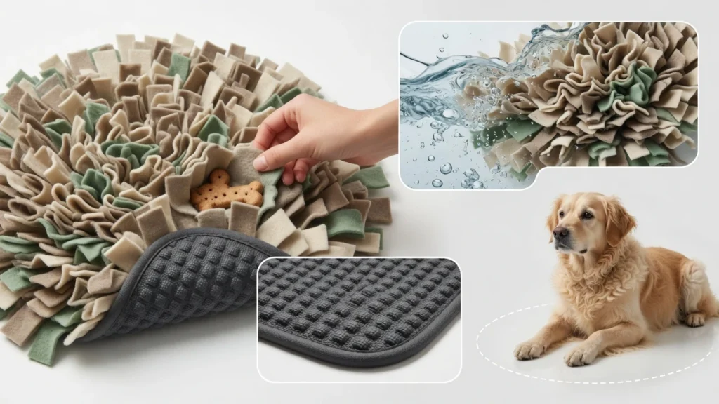 dog snuffle mat features for slow feeding