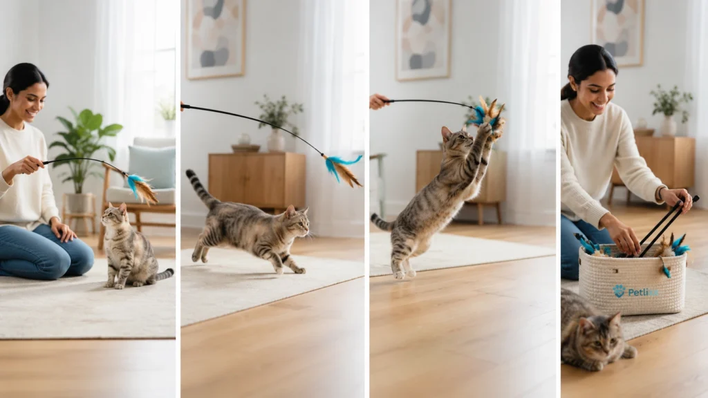 safe supervised cat wand play indoors