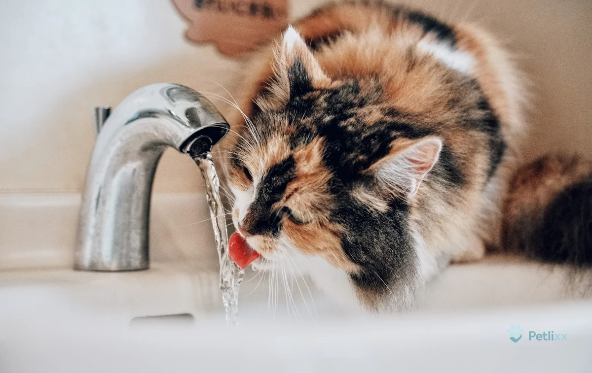 Cat drinking water from a faucet, a sign it may need a cat water fountain